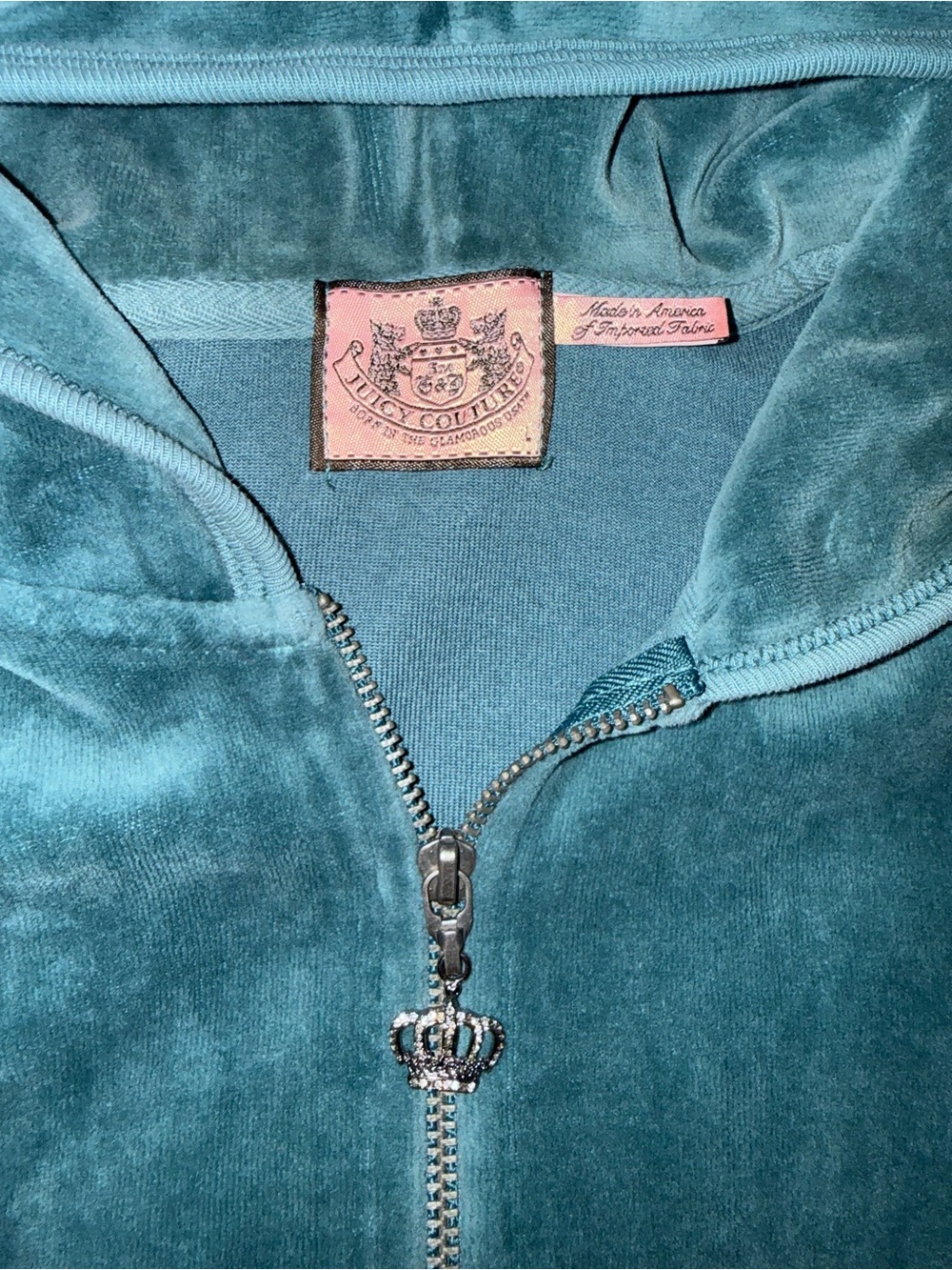 Juicy Couture Teal Velour Zip Hoodie with Crown Charm Y2K Vintage Piece